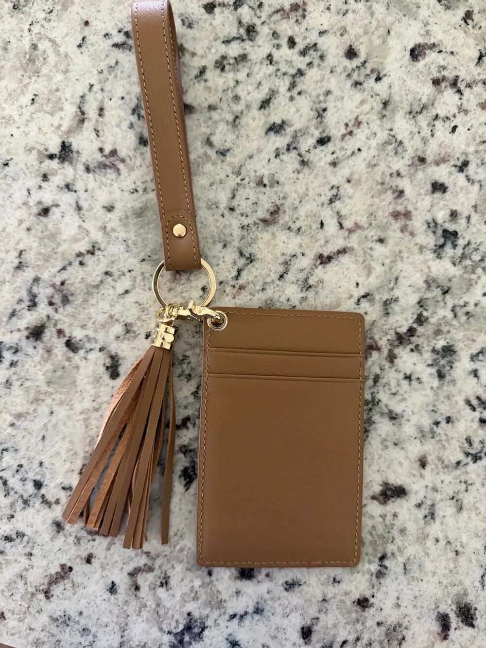 Women's Tan Leather Tassel Cardholder Wristlet